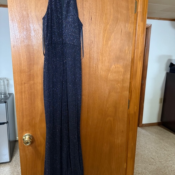 Navy Sparkle Halter-Style Evening Gown - Picture 2 of 3